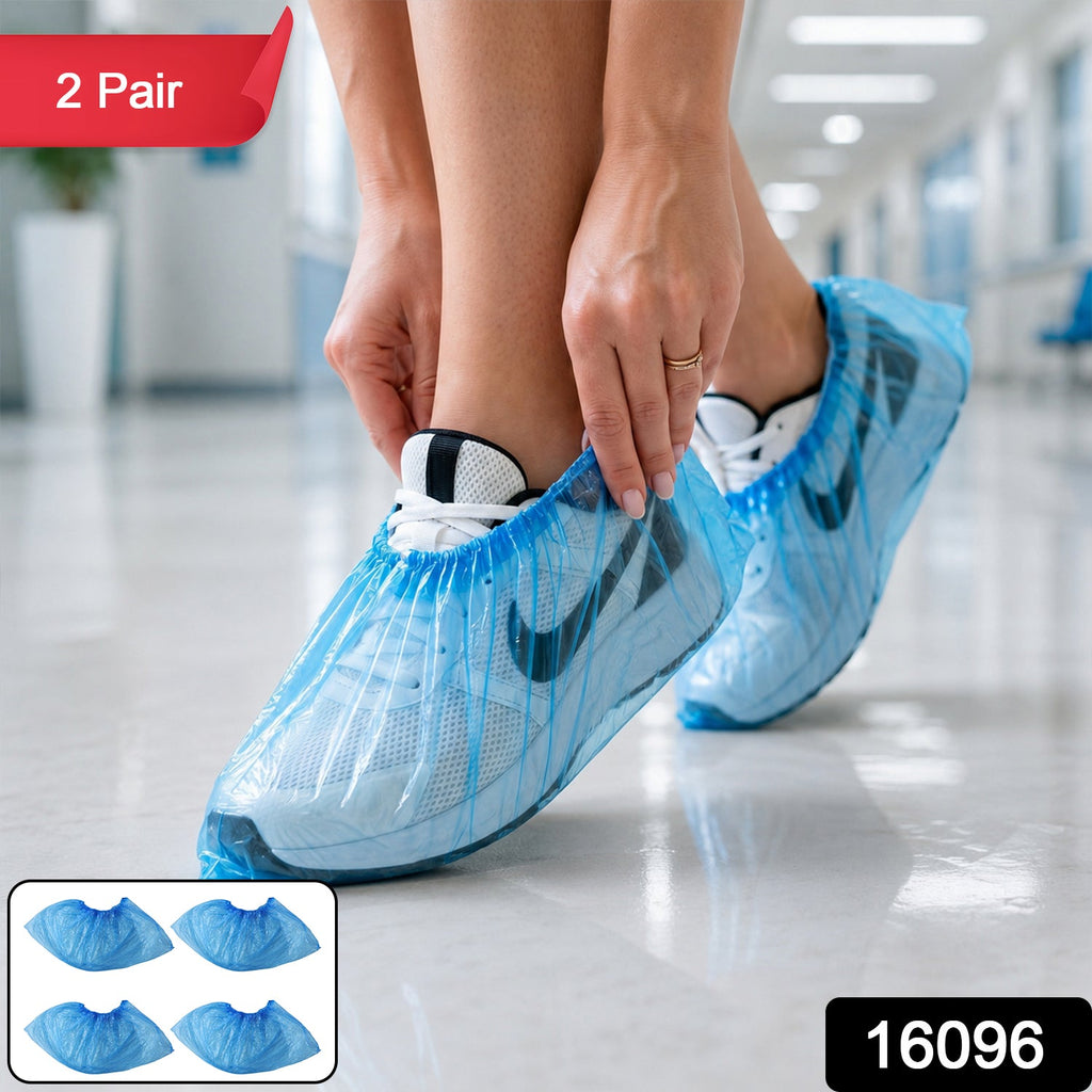 Single waterproof blue disposable shoe cover showing elastic opening.
