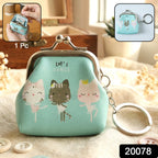 Compact cat print coin wallet keychain for small essentials