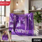 Clear plastic shopping bag with sturdy handles for everyday use