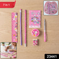 Colorful kids stationery set with ruler, pen, notebook, and stickers