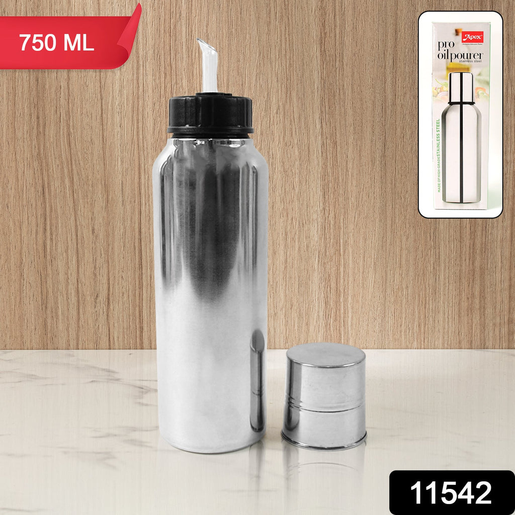 Side view of stainless steel oil pourer 750ml showing sleek design