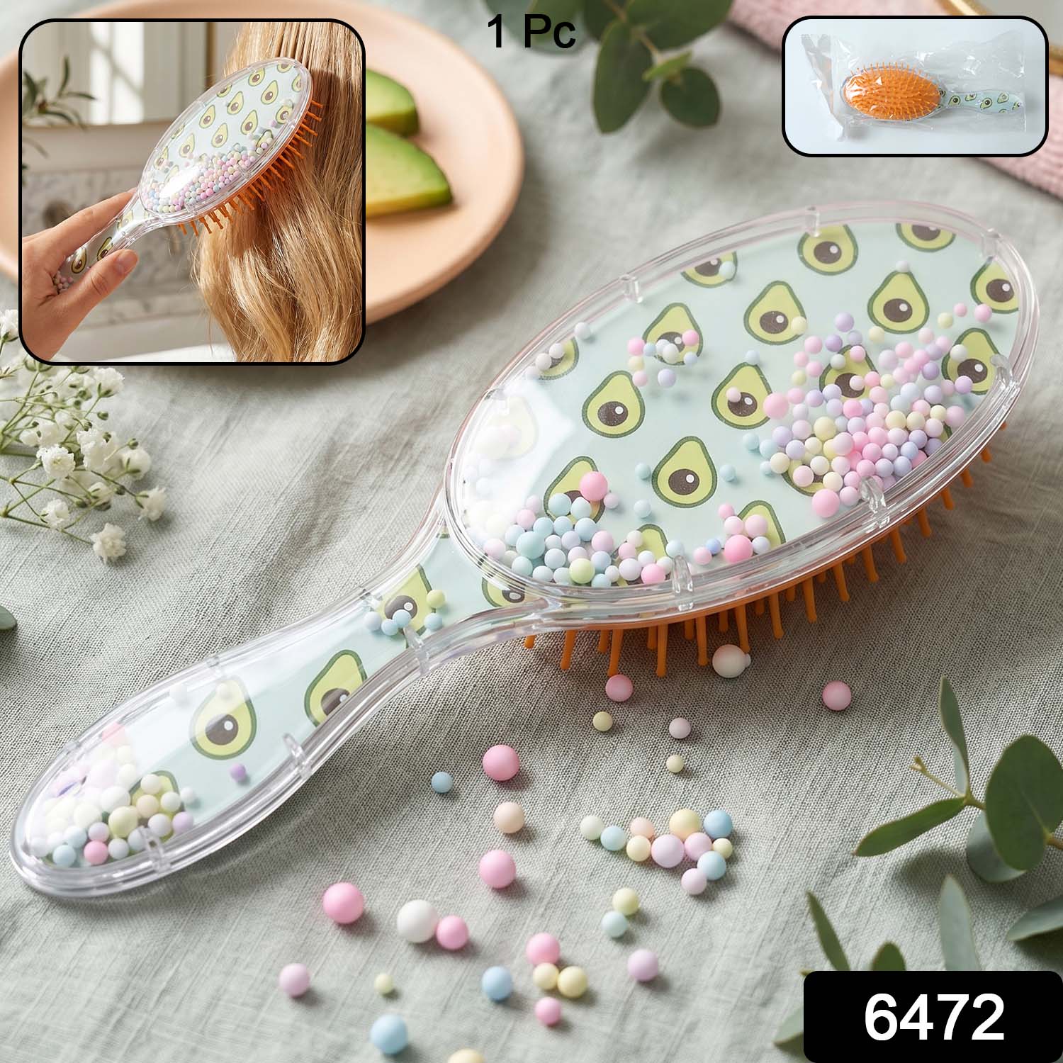 Soft Cushion Hair Brush shown with its flexible bristles, ideal for smooth hair care.