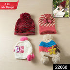Warm knitted winter cap for cold weather protection with mix design