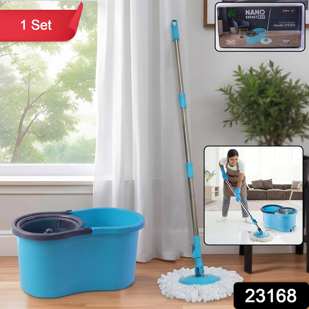 adjustable stainless steel handle on spin mop bucket set