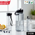 Combo set of three reusable water bottles in 2000ML, 900ML, and 500ML sizes