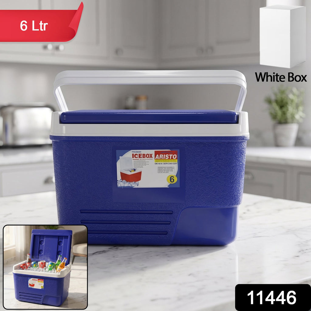 Blue insulated outdoor ice cooler box for camping and picnics
