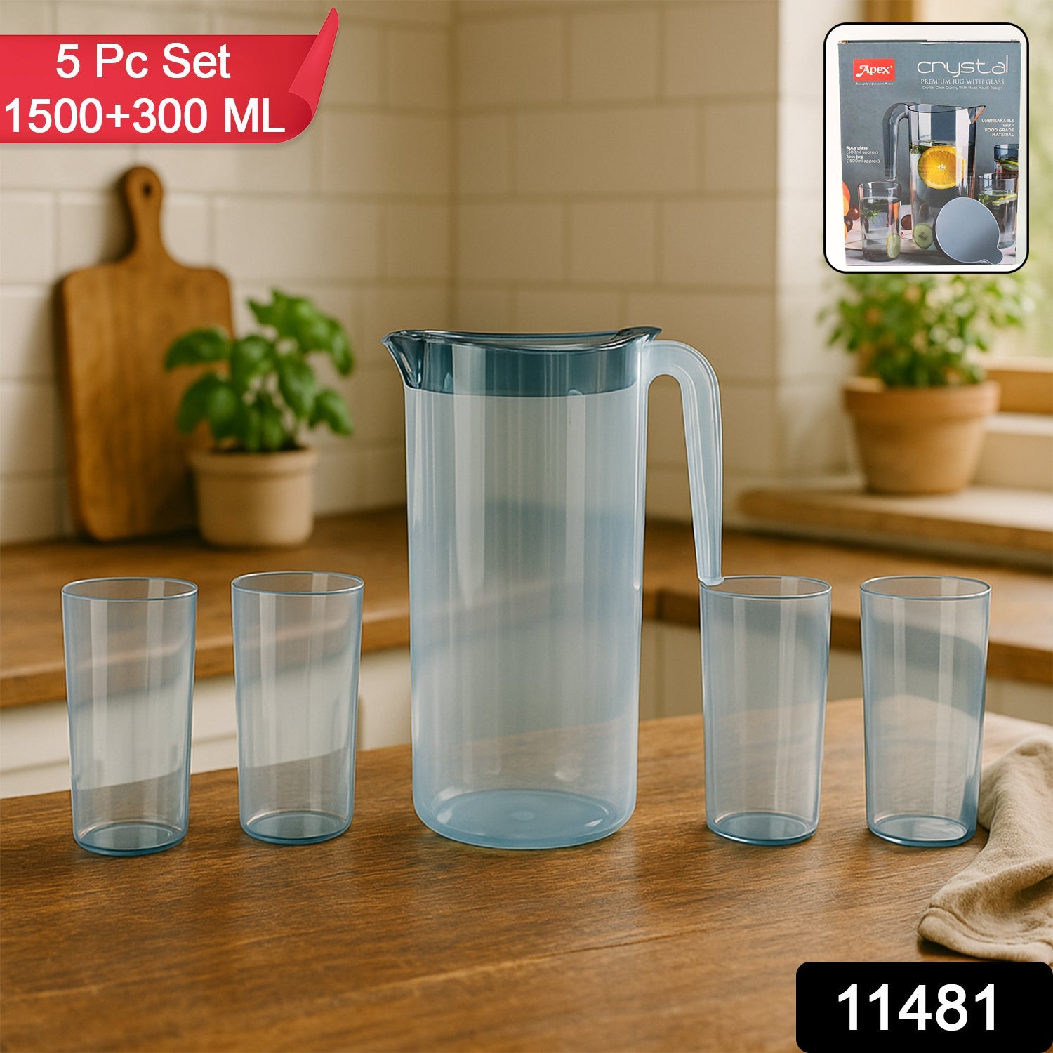 Set of 4 durable 300ml crystal-clear drinking glasses matching the Crystal Premium Jug