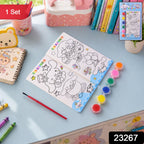 Cartoon-themed sketch pages in kids art and craft painting kit