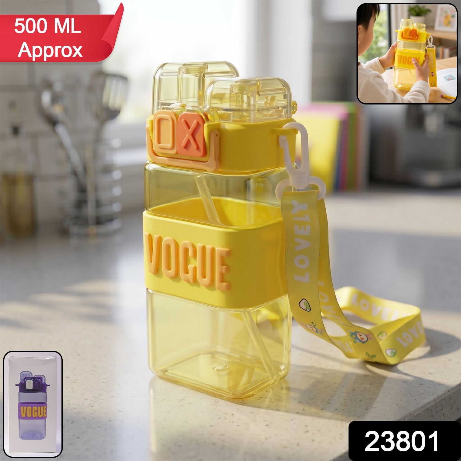 Transparent kids plastic water bottle with straw for outdoor use