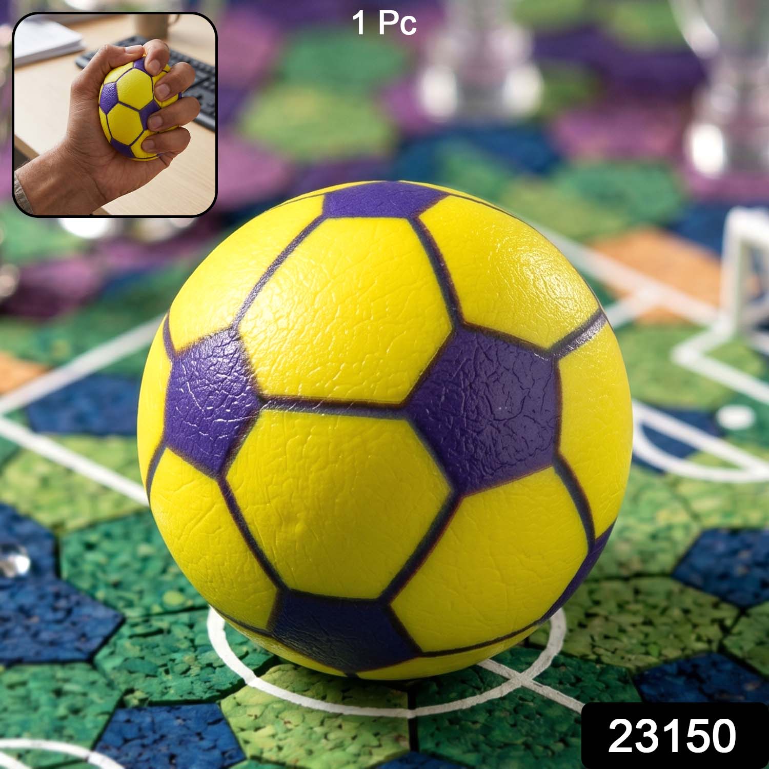Blue and yellow stress relief toy football for stress and fidgeting