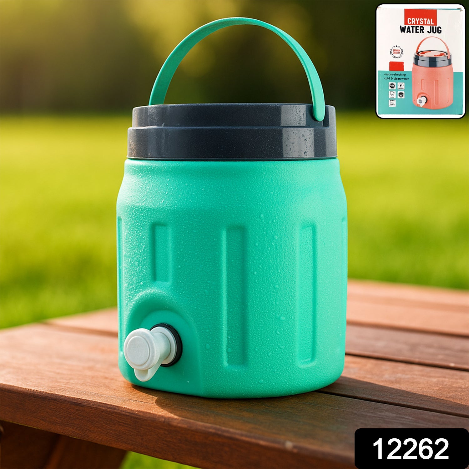 Side angle showing comfortable handle of insulated 4L water jug