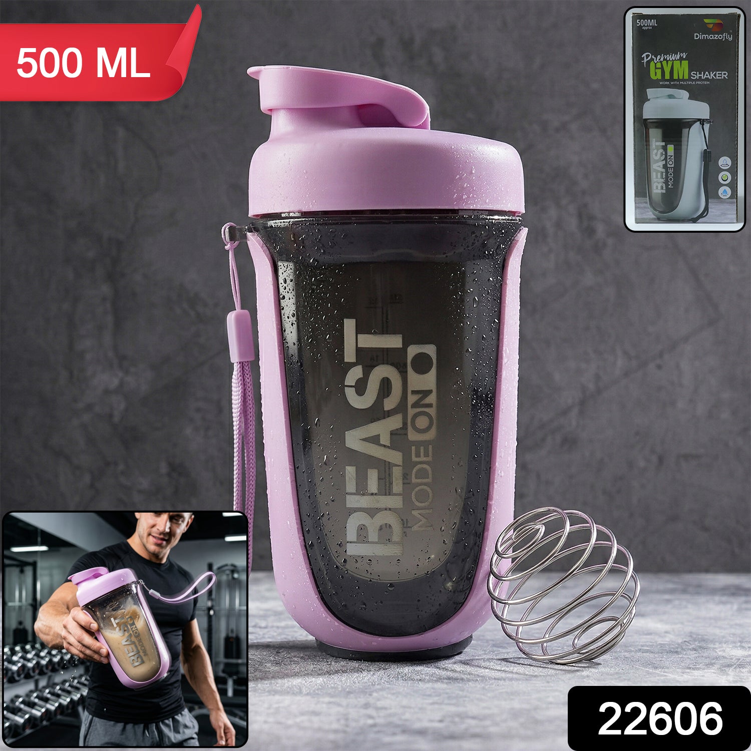 Fitness protein shaker bottle, 500ml, BPA-free