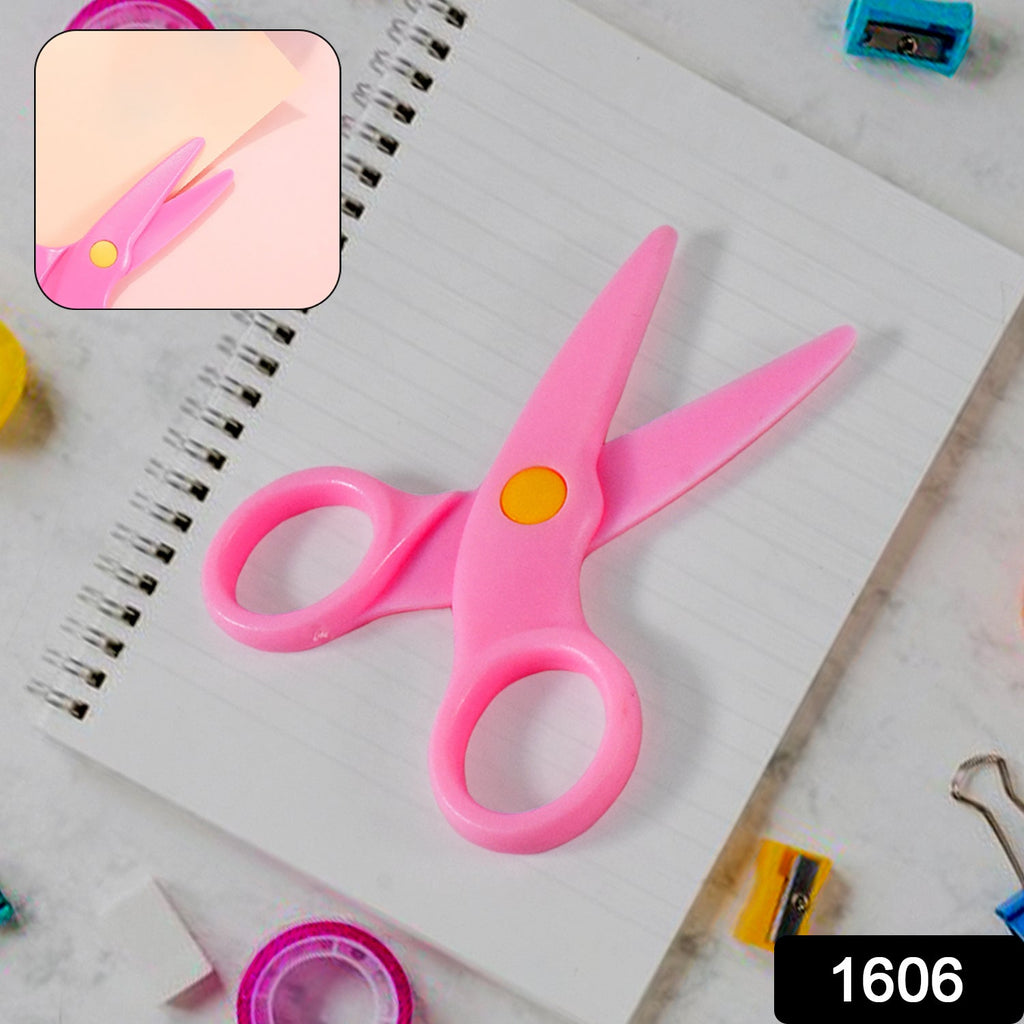 Close-up of the rounded tips on the child-safe plastic scissors, ensuring safety.