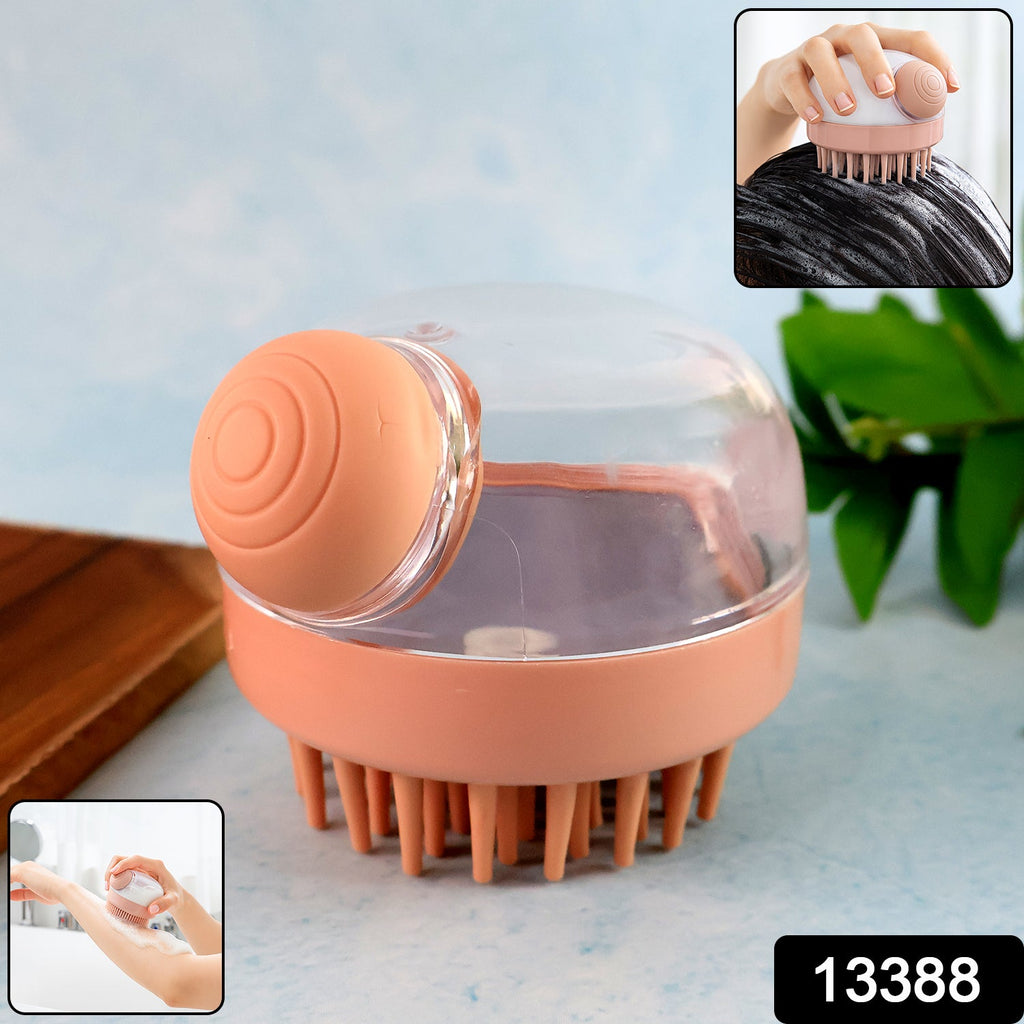 Close-up view of soft silicone bristles on scalp massager brush