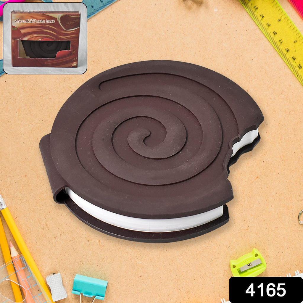 Close-up detail of the chocolate biscuit texture on the scented notebook cover.