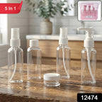 Refillable transparent travel cosmetic bottles and cream jar for toiletries