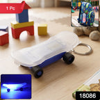 Close-up of LED light feature on mini skateboard keychain