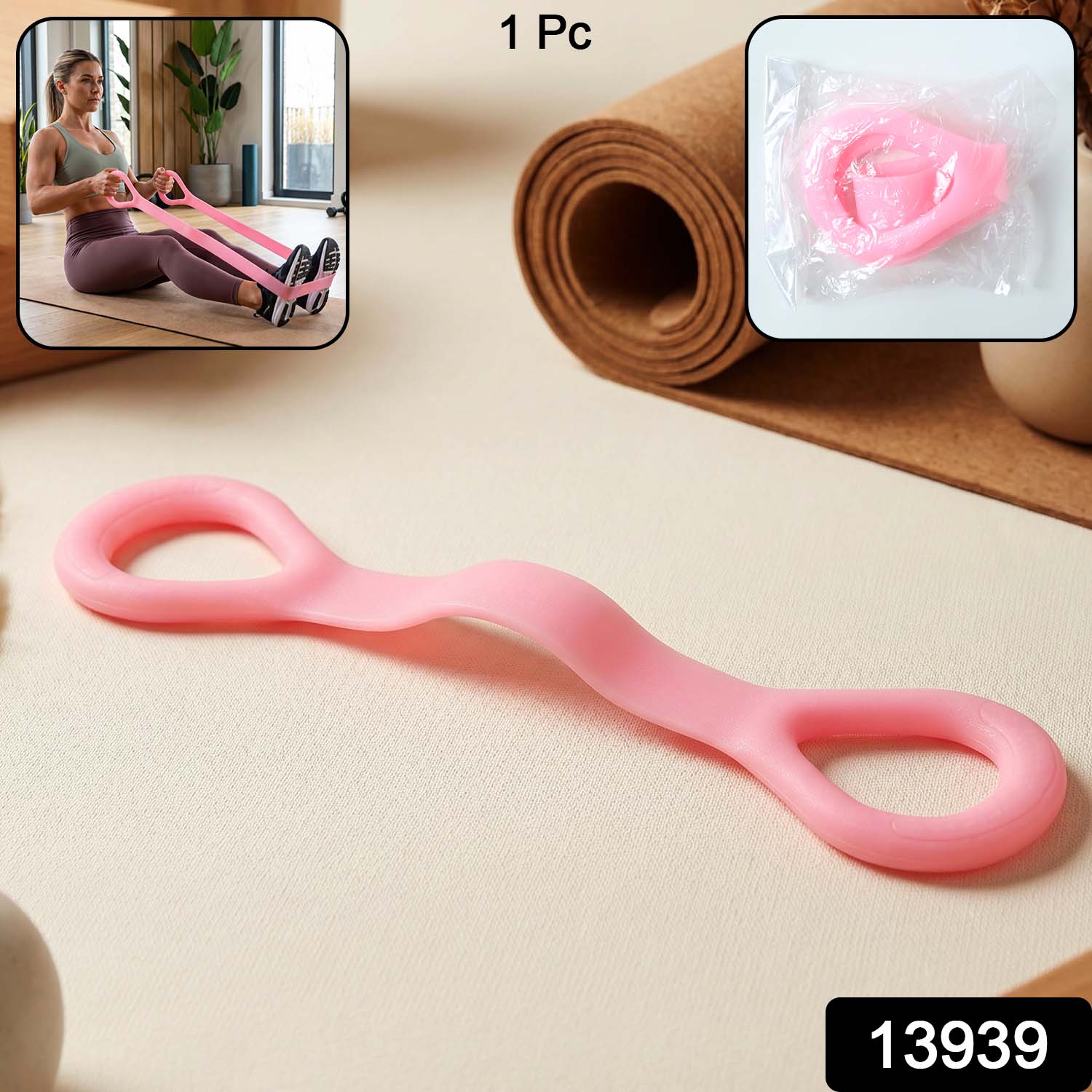 Elastic resistance band stretched during exercise, ideal for muscle training