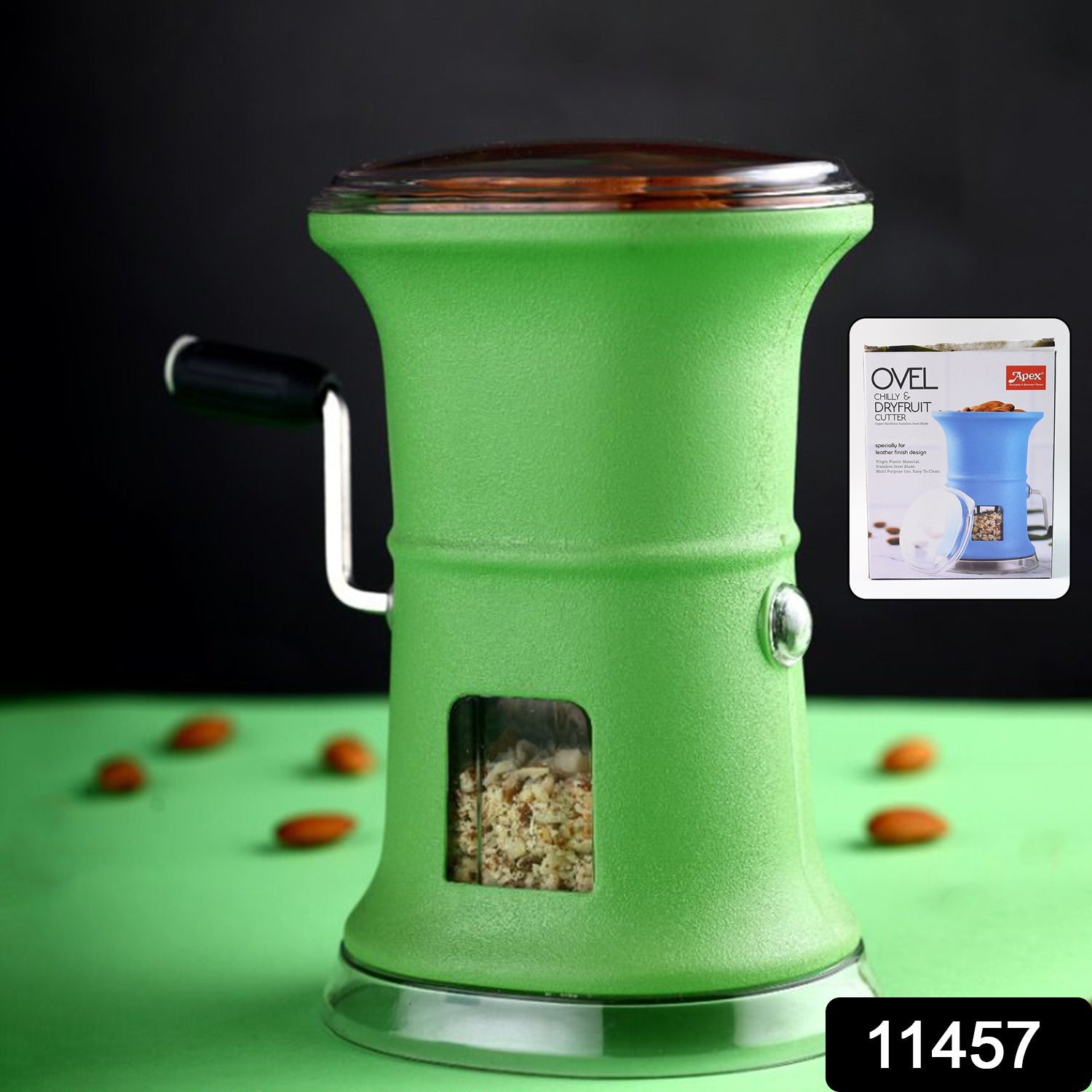 Compact manual spice grinder with hand crank in kitchen setting