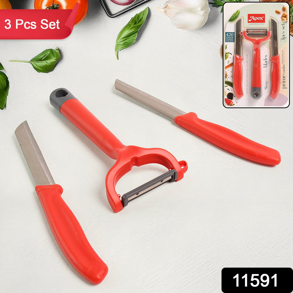 Apex 3-piece kitchen knife and peeler set ideal for chopping and peeling fruits and vegetables