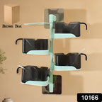 Side view of the vertical rotating spice organizer with four transparent compartments.