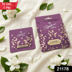 Close-up texture of Gardenia scented hanging air freshener sachet.