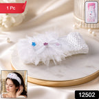 Stretchable baby headband with floral bow for girls and toddlers
