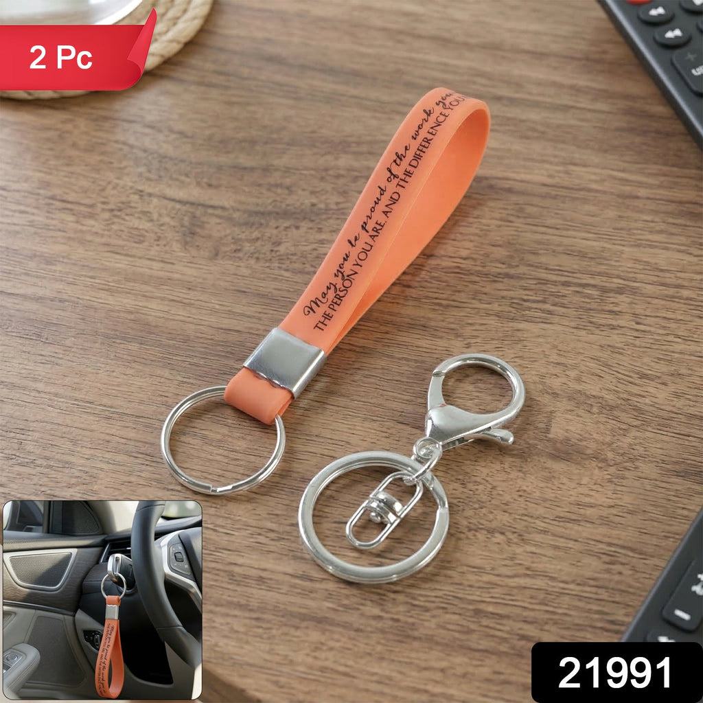 Silicone wrist strap keychain attached to keys