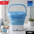 Folded Mini Portable Washing Machine showcasing its compact, space-saving design.