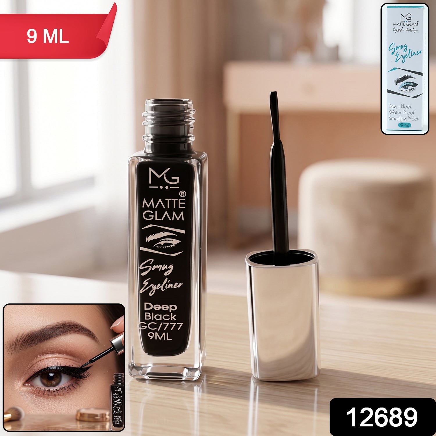 Close-up of smudge-proof matte eyeliner pen tip for precise application
