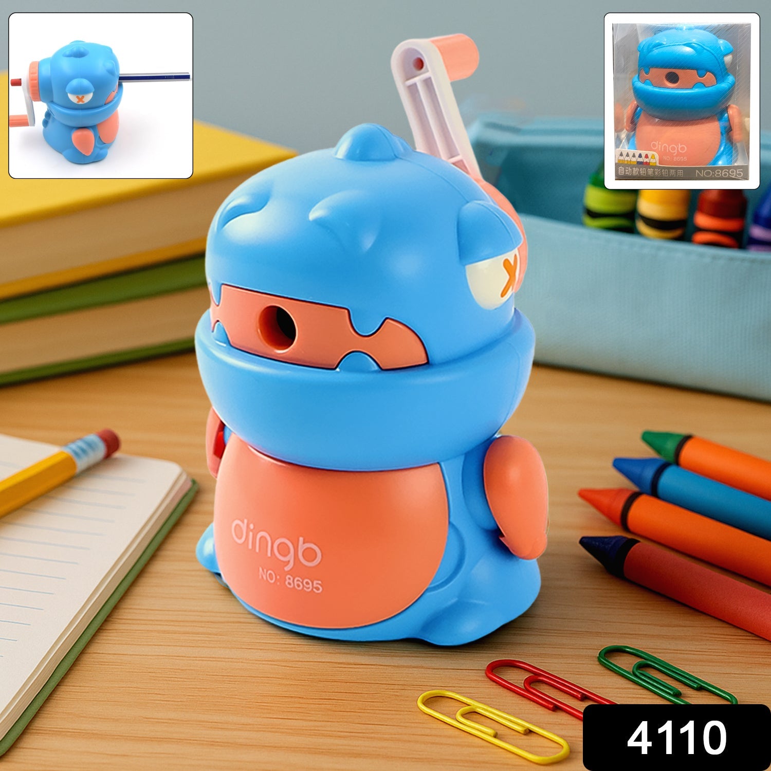 Front view of the Writezo teddy pencil sharpener, highlighting its compact design.