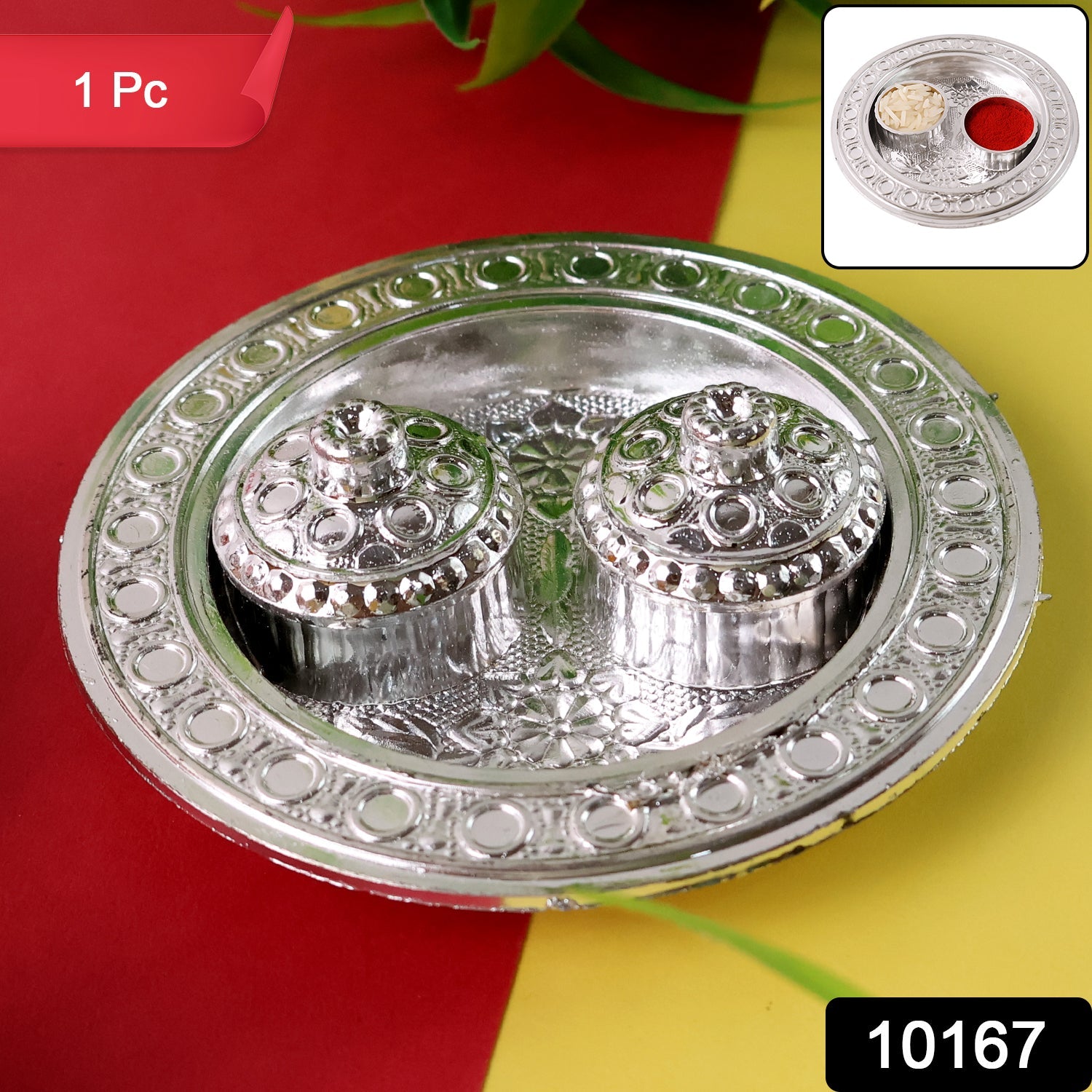 Top-down view of the Kumkum Thali Holder showcasing its traditional design.
