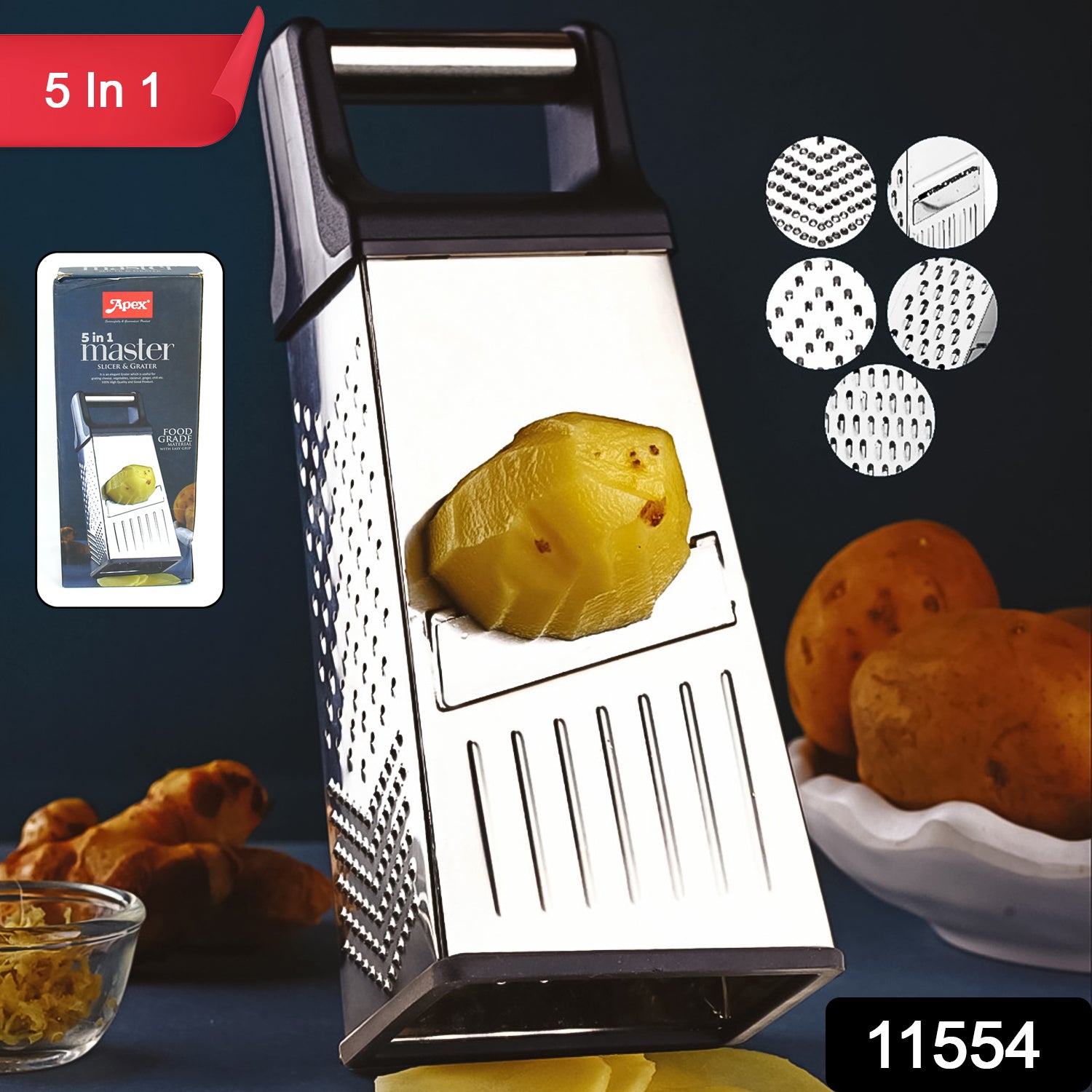 Side view of Apex multipurpose slicer and grater with stainless steel blades