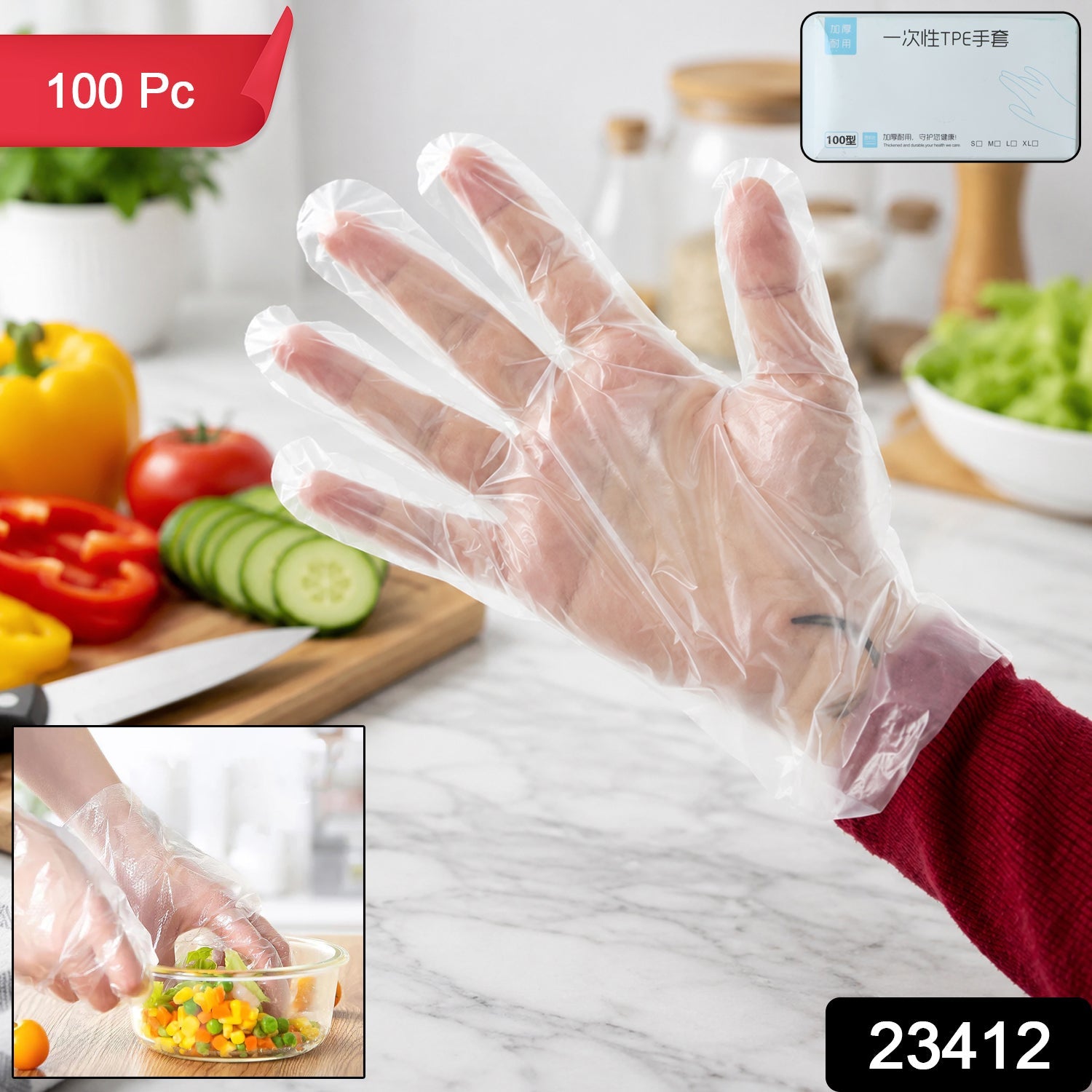 Kitchen disposable gloves in transparent plastic