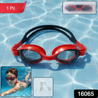 Close-up of red swimming goggles showing soft cushioning and adjustable strap