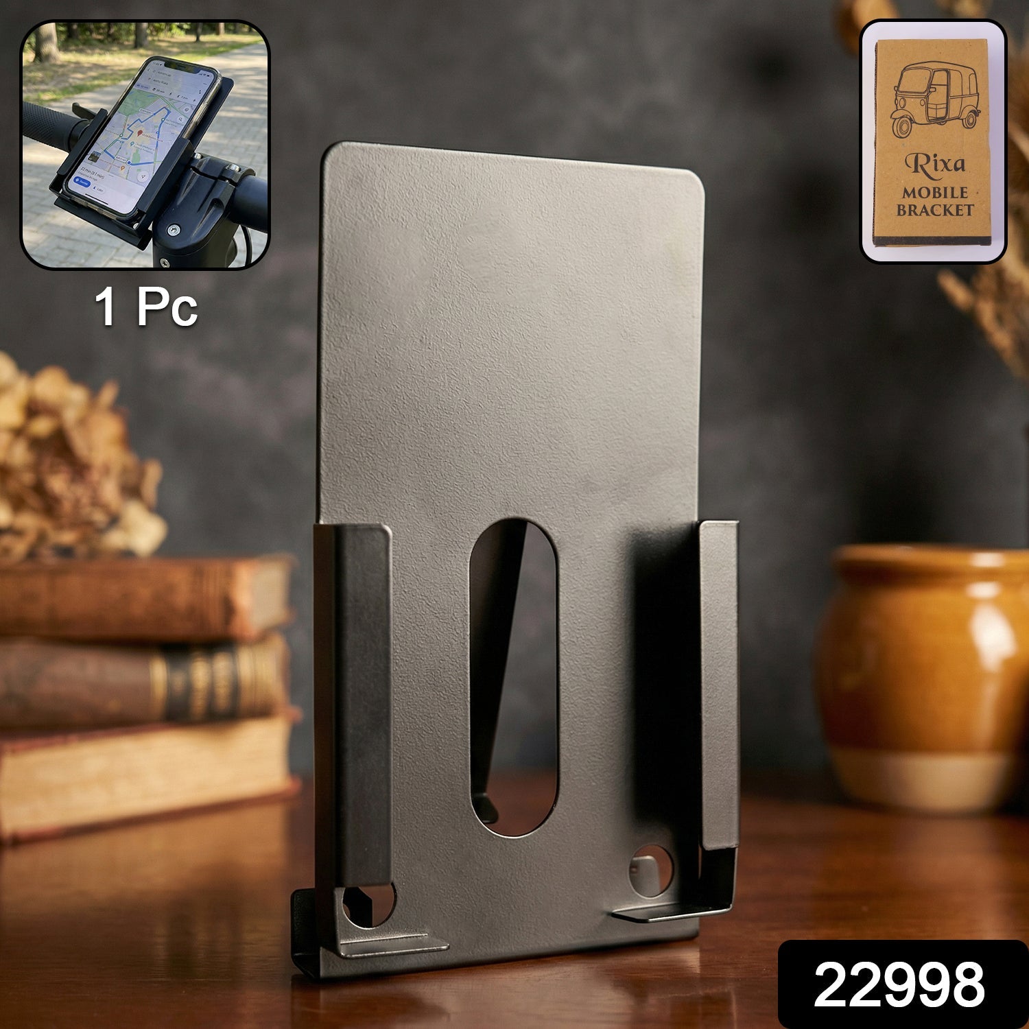 Metal phone holder stand for auto rickshaw dashboard stability
