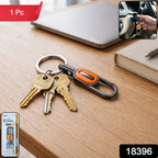 Side view of heavy-duty metal keychain with carabiner clip