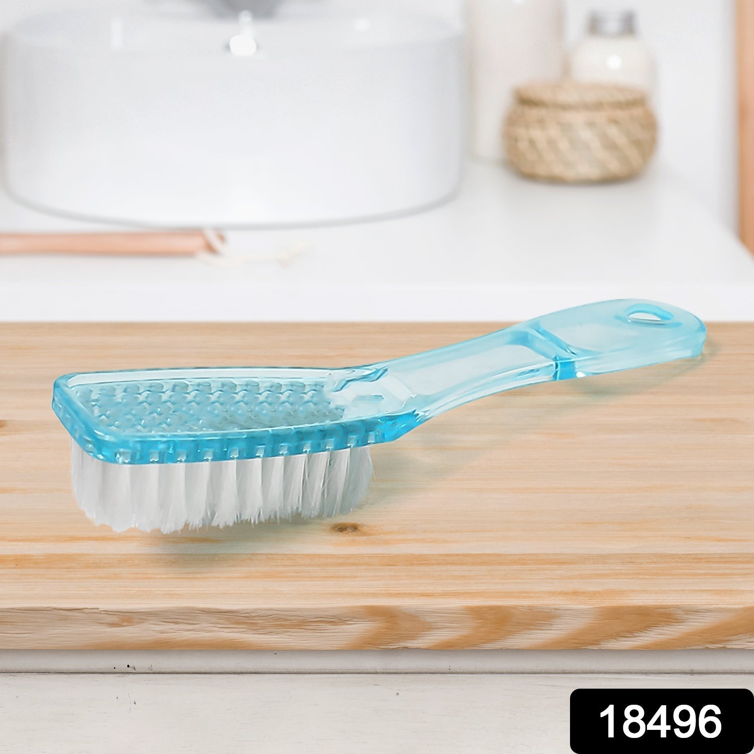 Multi-purpose scrubbing brush in a clean household setting.