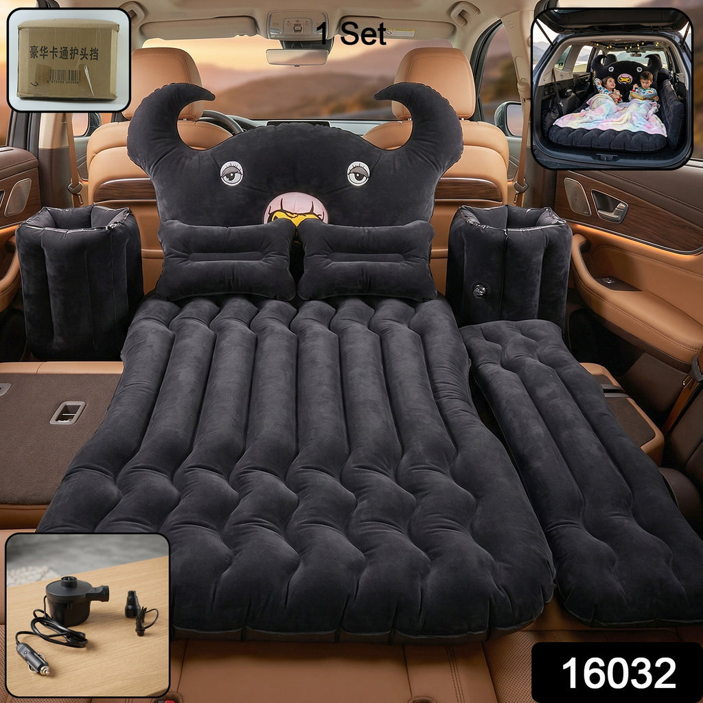 Inflated car air mattress set fully in a car back seat
