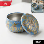 Mandala metal tin container used as organizer for candles or small items
