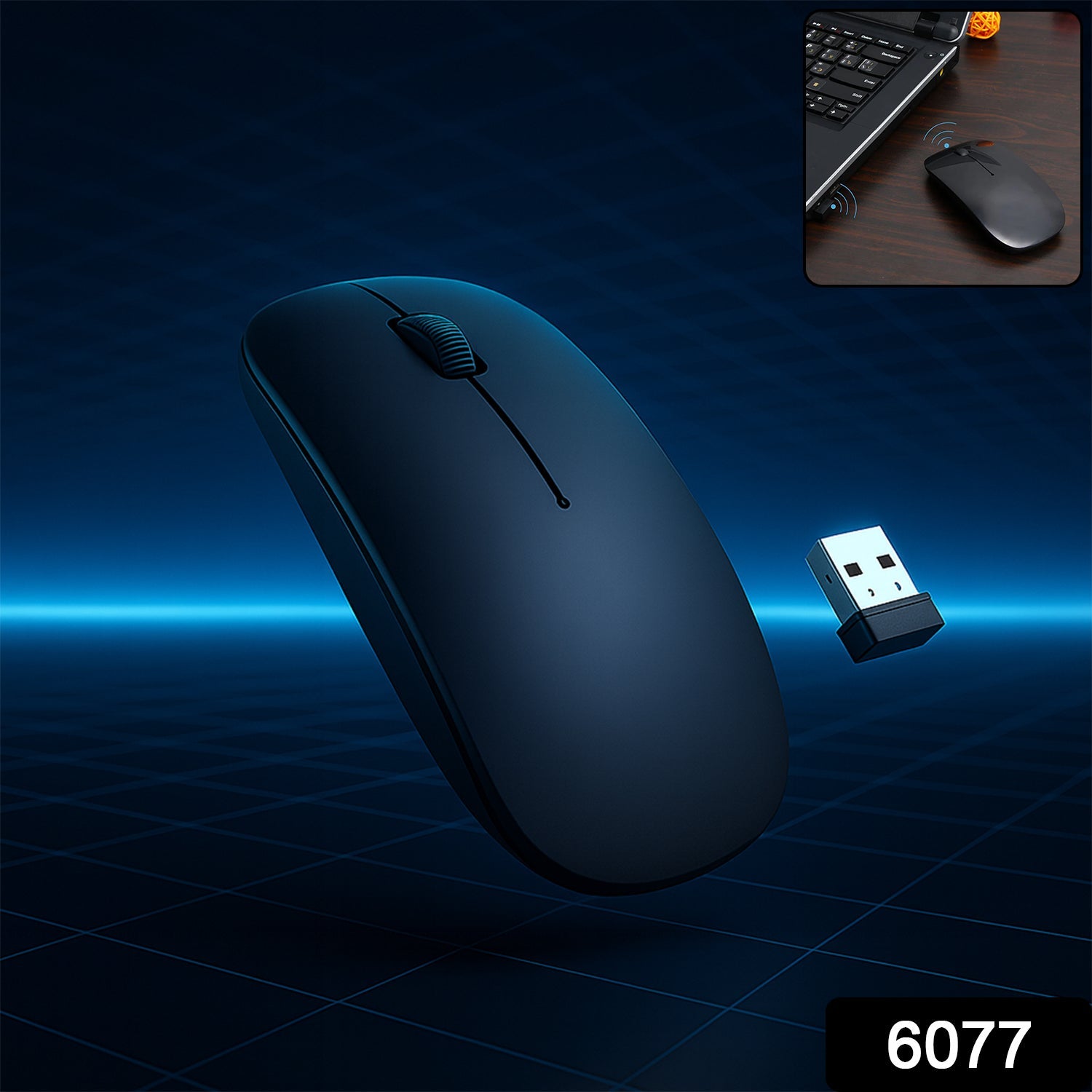 User demonstrating the portable Wireless Mouse on a laptop, highlighting its compact size.