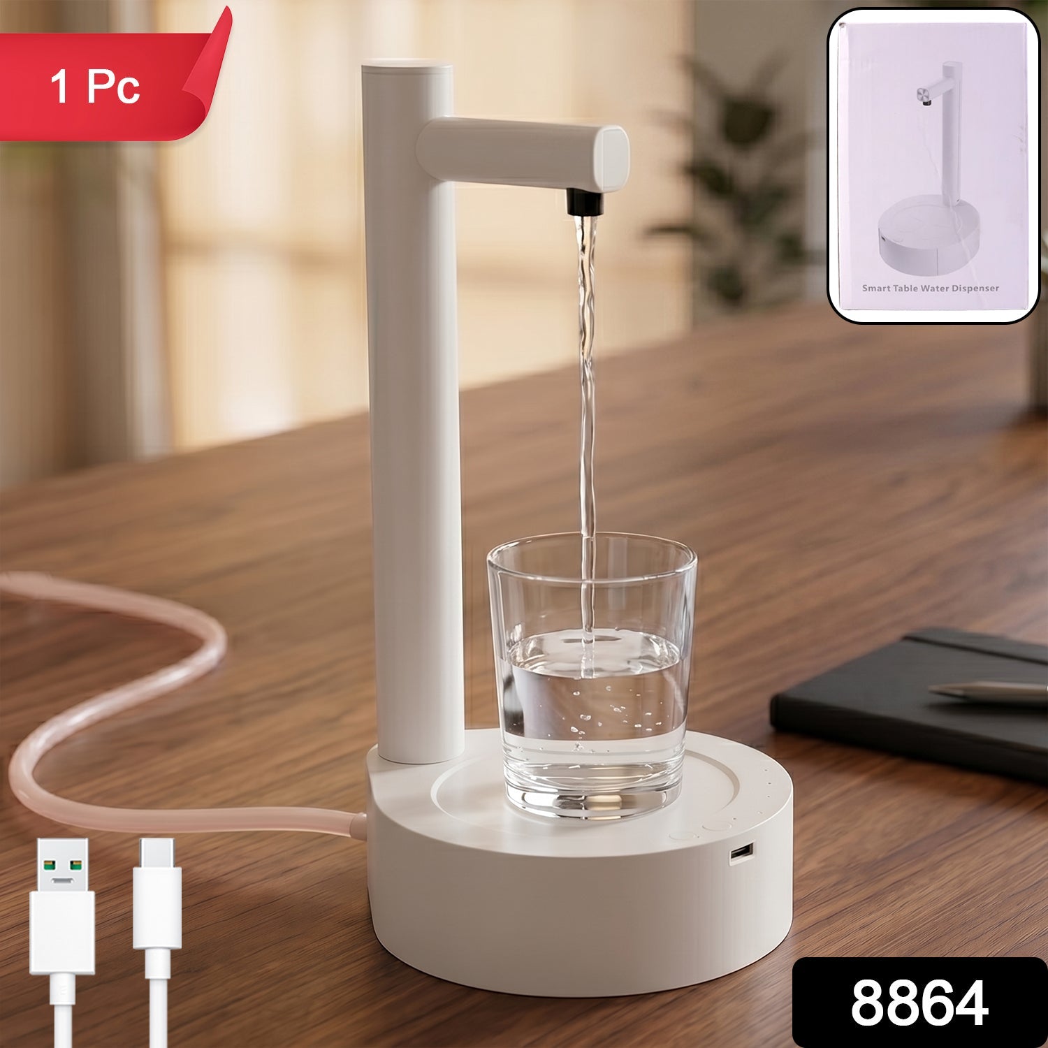 Close-up of the USB charging port on the portable water dispenser, highlighting its rechargeable feature.
