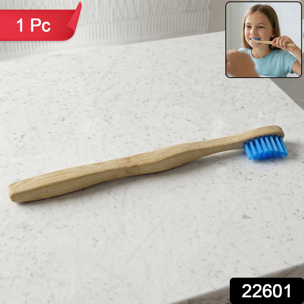 Close-up of biodegradable wooden toothbrush showing soft bristles