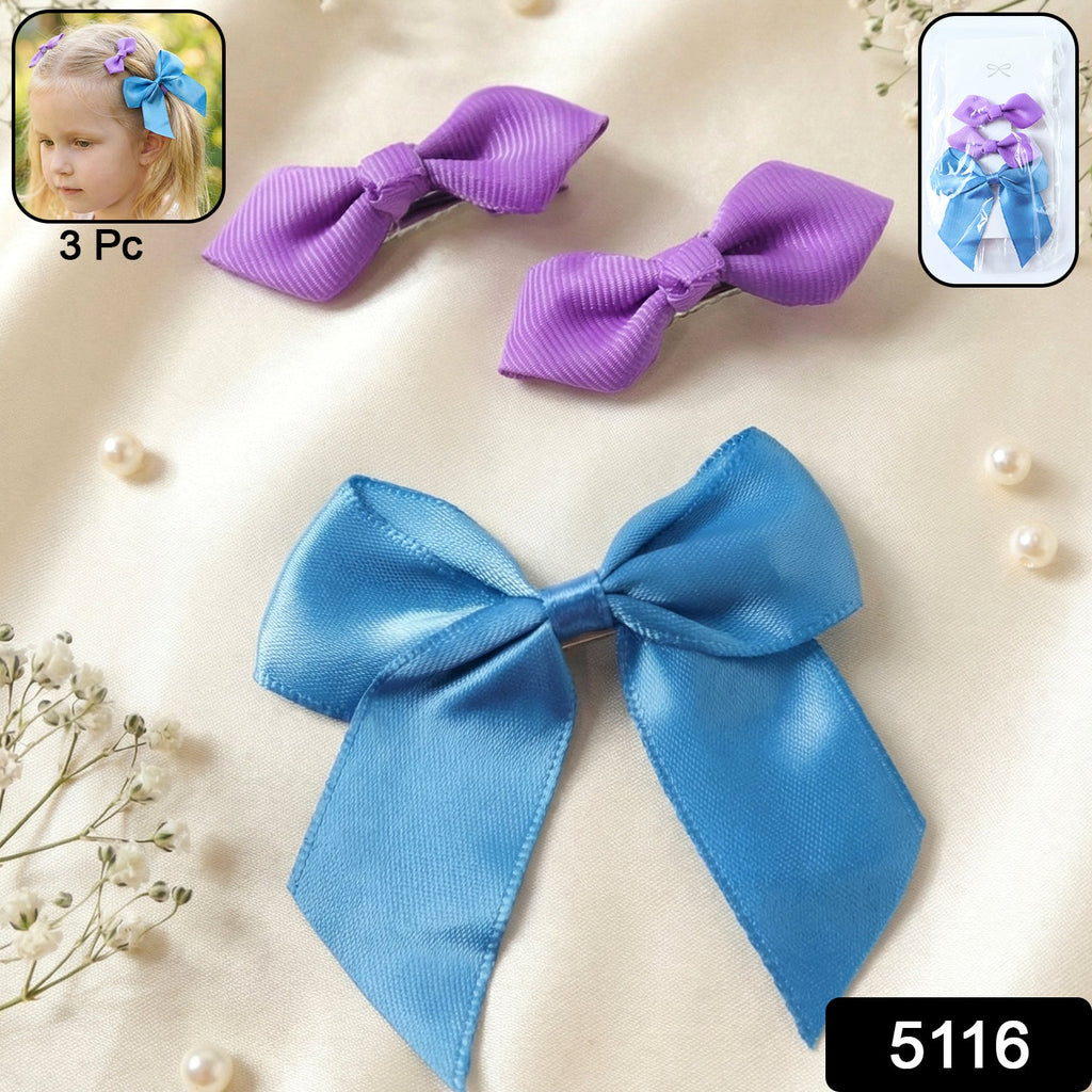 Close-up view of satin hair bow clips showing decorative ribbon bow style