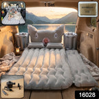 Complete inflatable car bed set including mattress, pillows, and electric pump