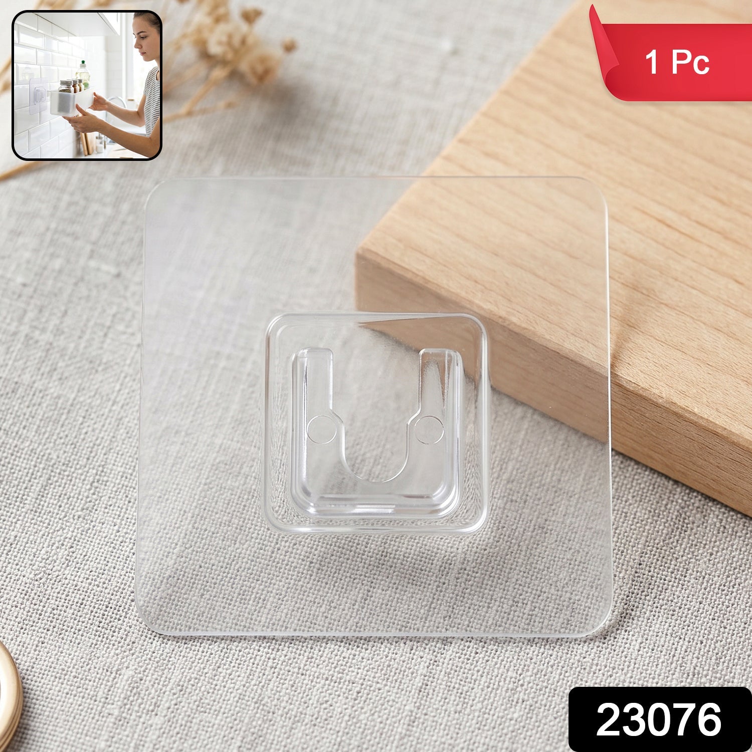 Close-up of the clear self-adhesive layer on the wall hook.