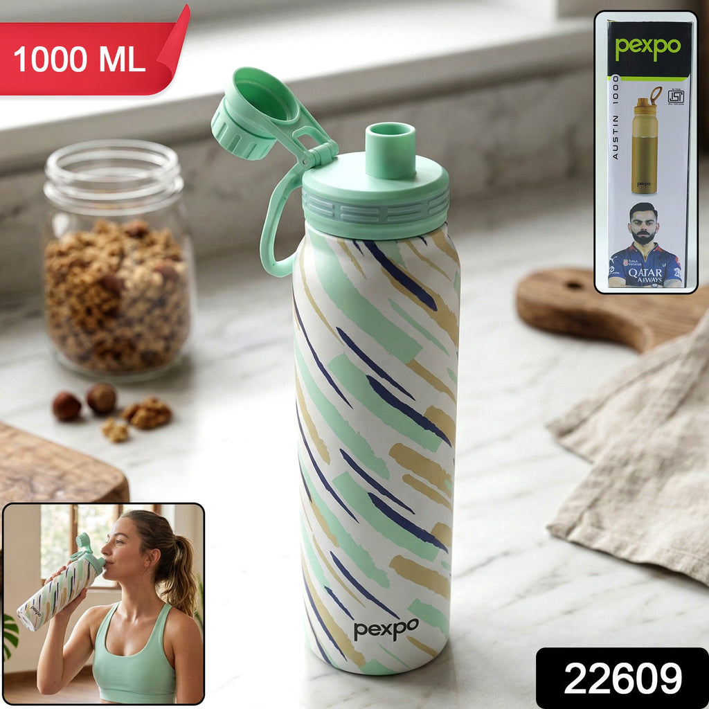 1000ml stainless steel water bottle with leakproof flip cap