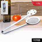 Shiny polished stainless steel skimmer serving tong ideal for frying and serving