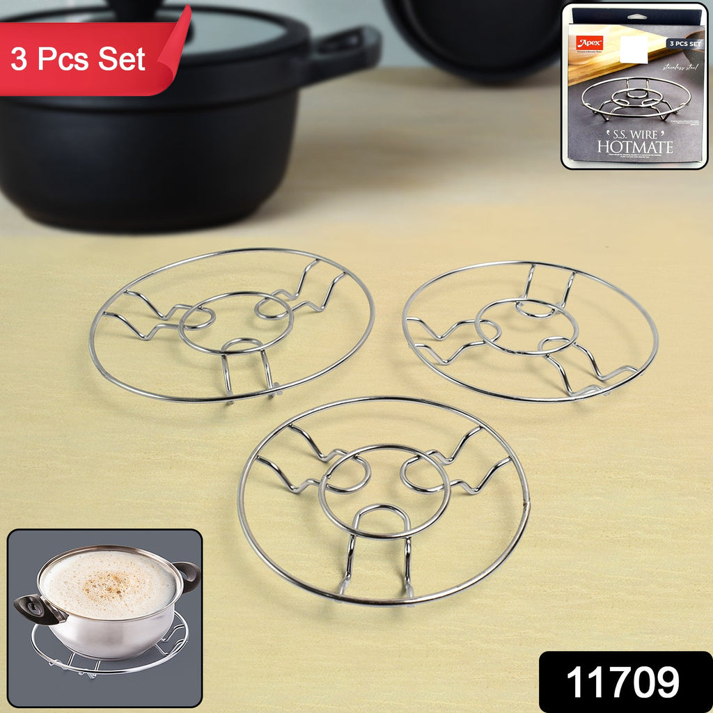 Close-up view of stainless steel wire trivets showing heat-resistant design
