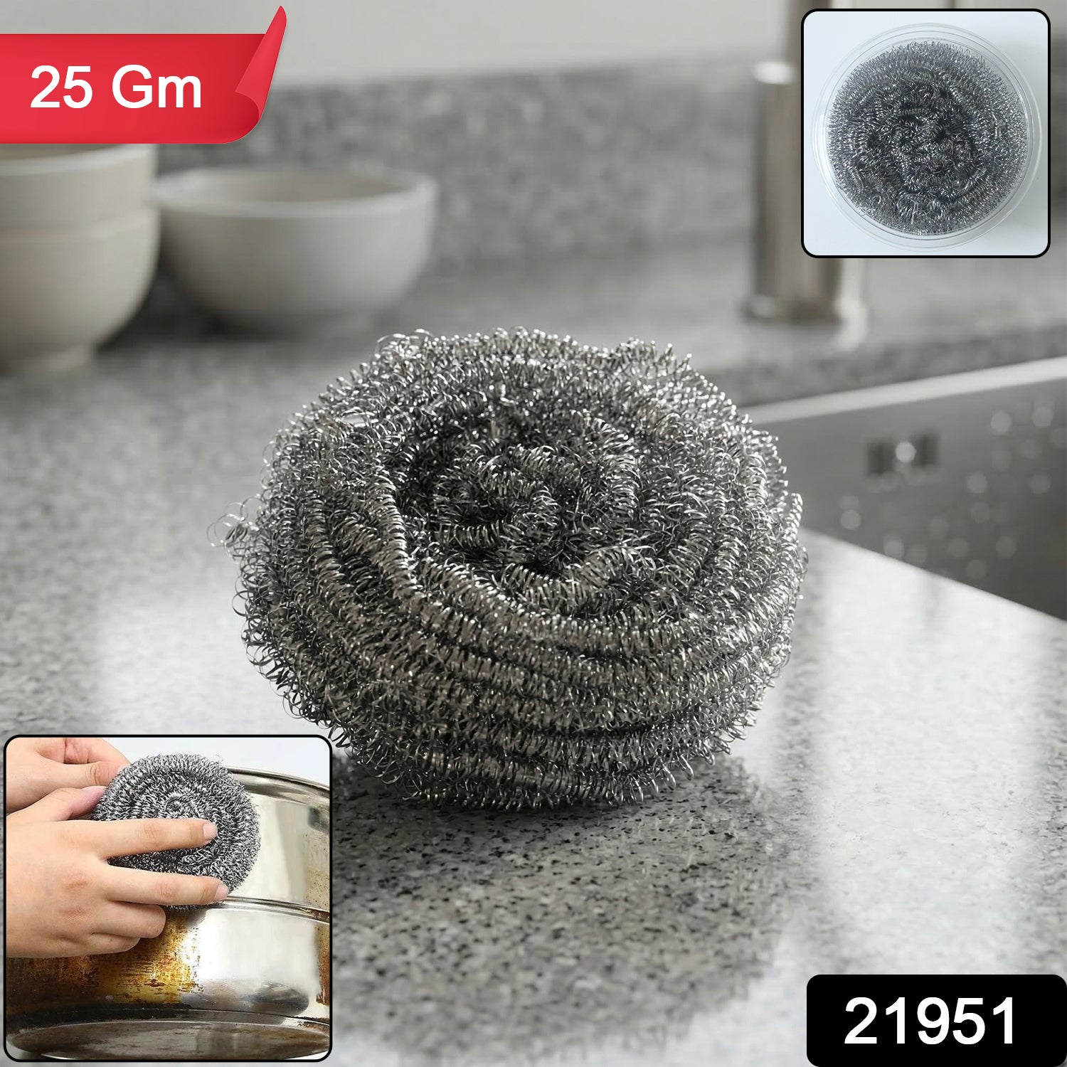 Steel dishwashing scrub pad for pots and pans